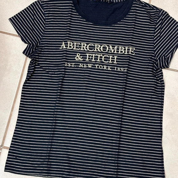Abercrombie & Fitch Women Navy Blue Crew Neck stripe T-Shirt size XS - Picture 4 of 7